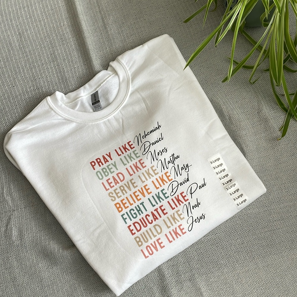 Custom Christian Crew Neck Sweatshirt - "Pray Like" (XL, Unisex)